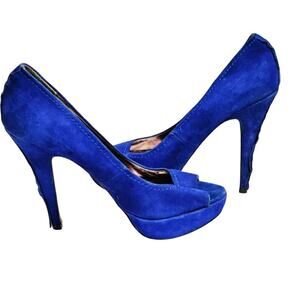 Steve Madden Women's Size 7.5 Royal‎ Blue Suede 5in Open Toe Stiletto Shoes